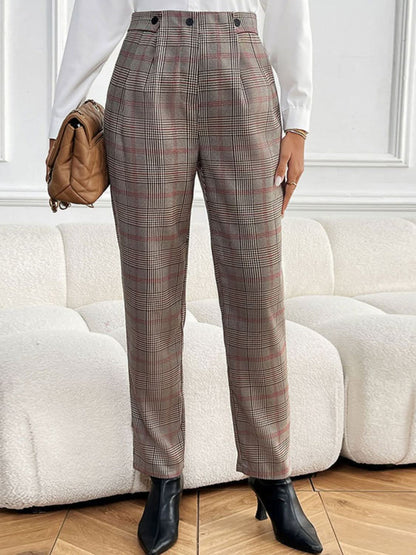 Chic plaid straight-leg pants with functional pockets