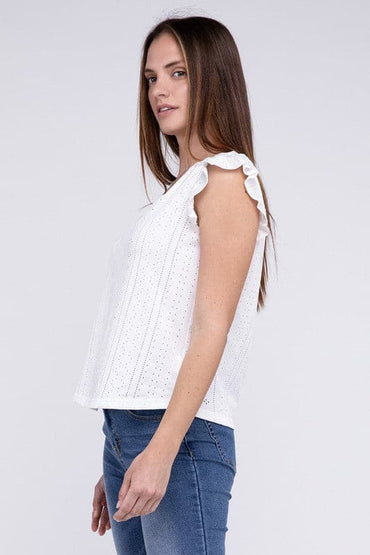 Ruffle Sleeve V Neck Top.