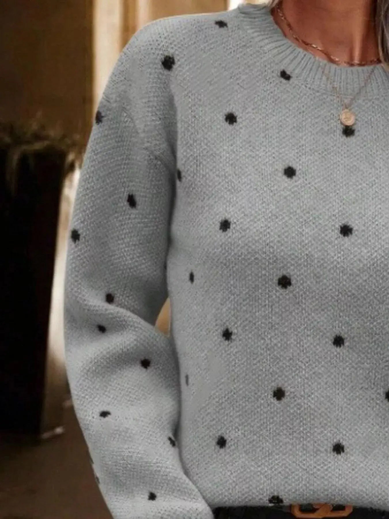 Polka Dot Round Neck Sweater Simply Love