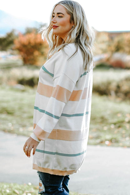 Plus Size Striped Open Front Cardigan.