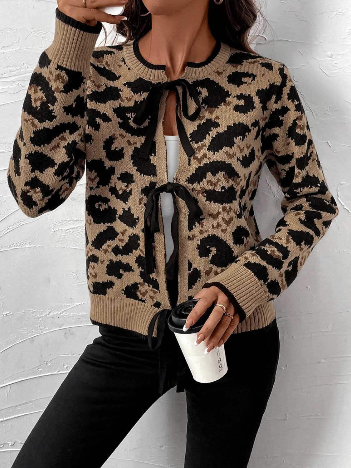 Leopard Print Tie-Front Cardigan