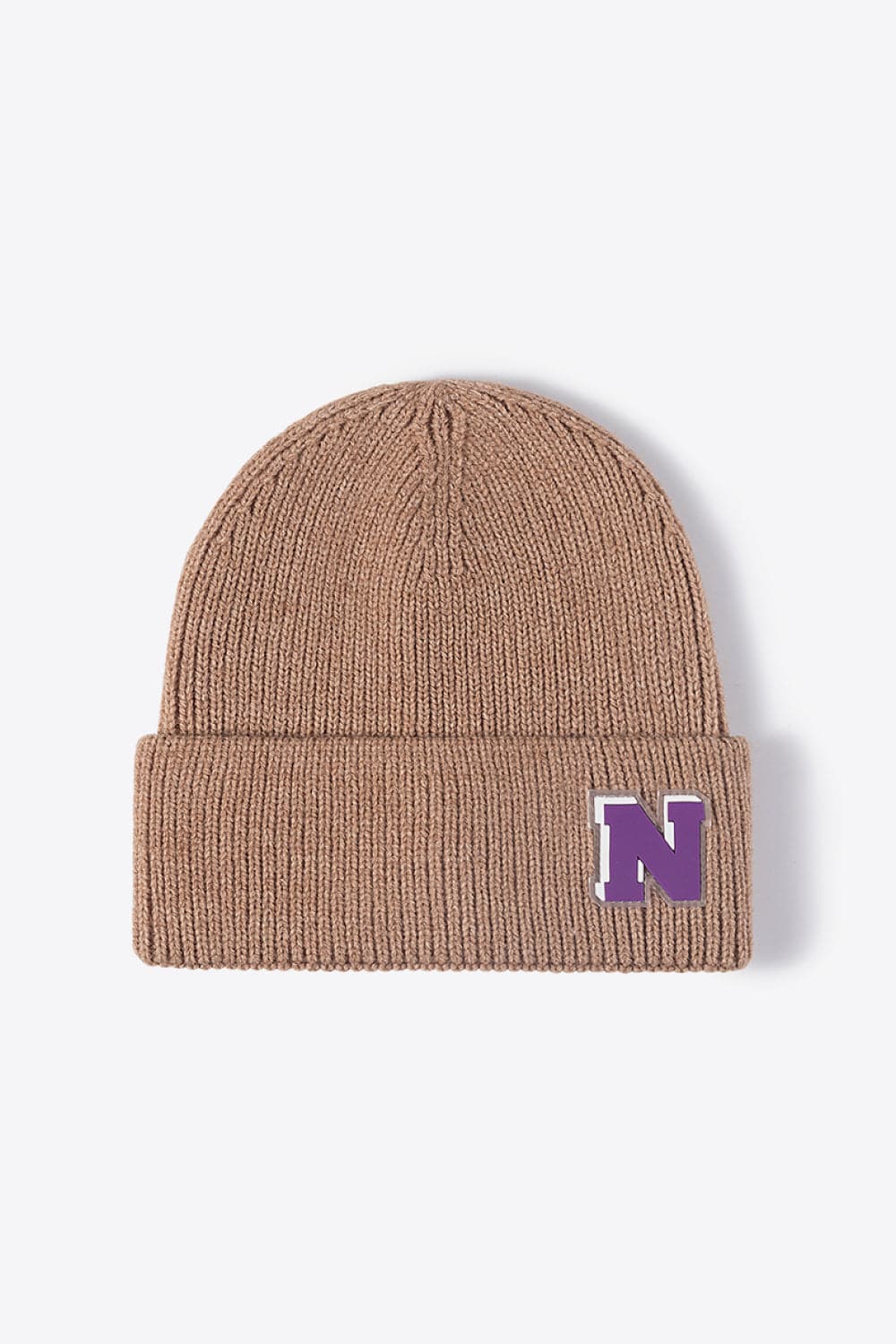 Letter N Patch Cuffed Knit Beanie.