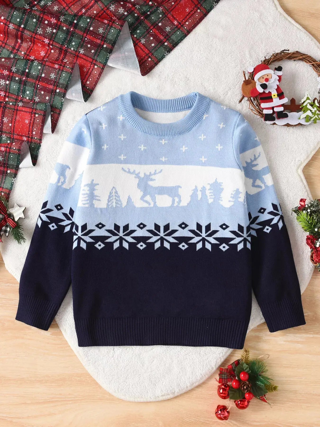 Children's Christmas Reindeer Pattern Knit Sweater Simply Love