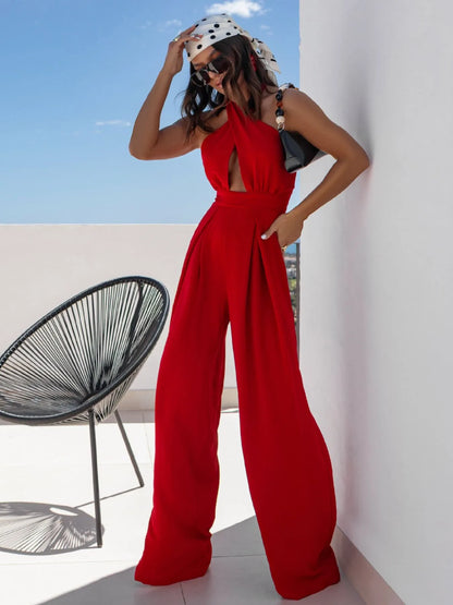 Strut & Slay Wide Leg Halter Jumpsuit