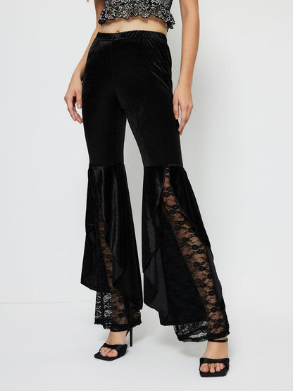 Lace detailed high-waisted flared trousers