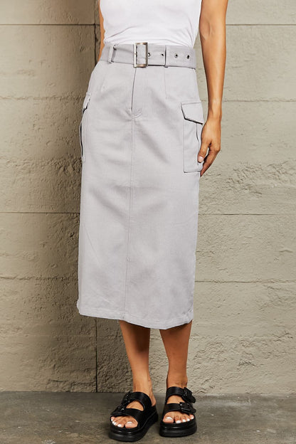 HYFVE Professional Poise Buckled Midi Skirt.