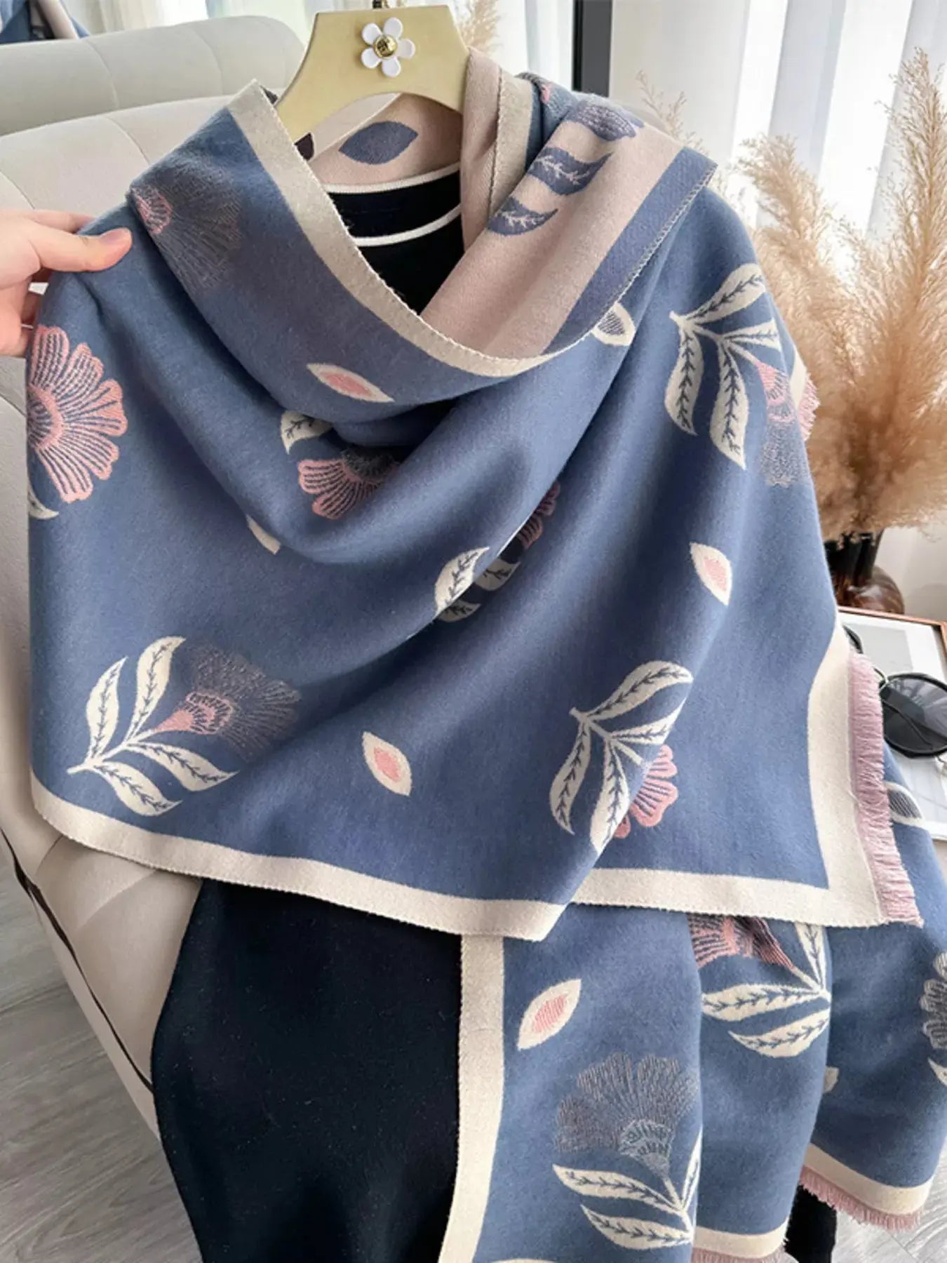 Printed Raw Hem Shawl Simply Love