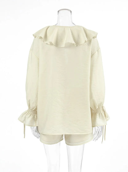 Ruffled V-Neck Top and Shorts Set