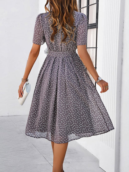 Printed Round Neck Short Sleeve Dress.