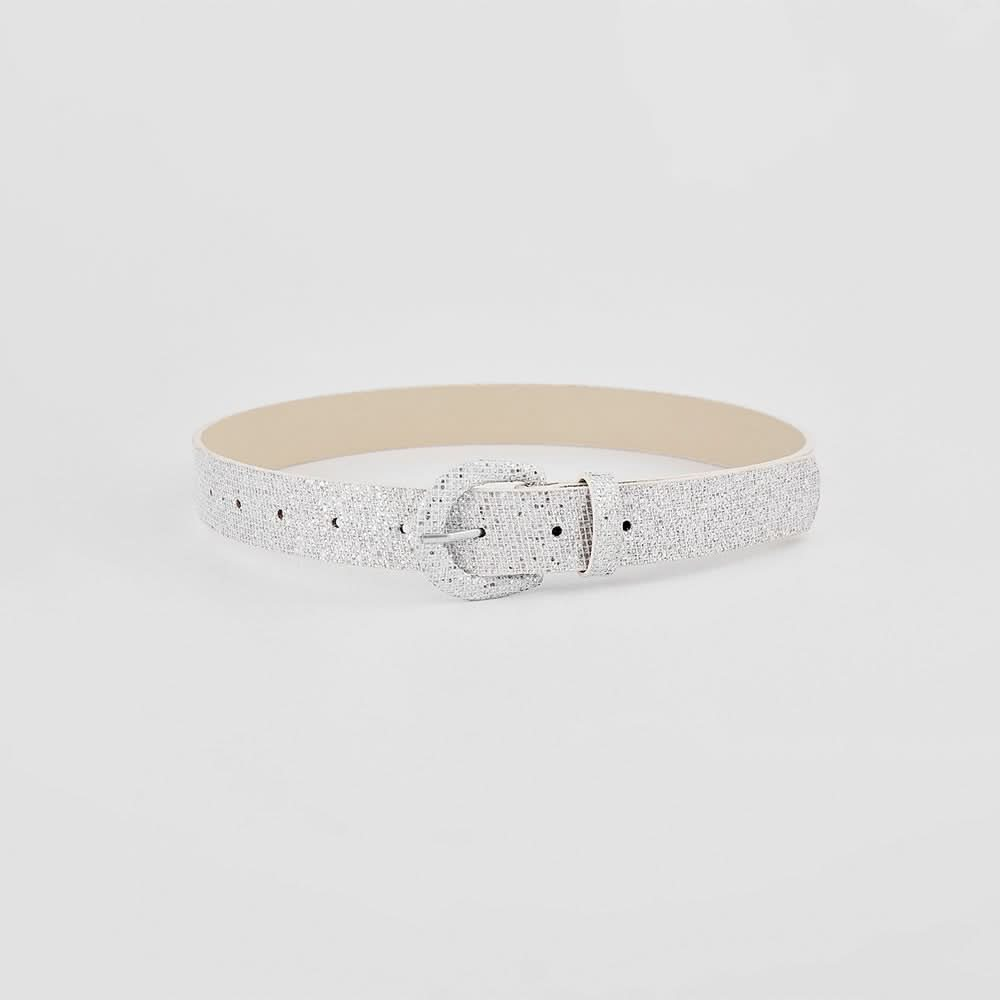 Sparkling sequined PU leather belt