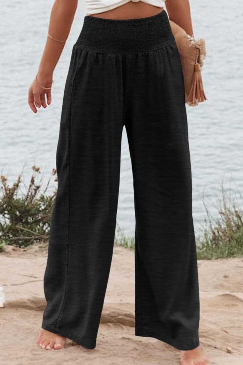 Plus Size Smocked High Waist Wide Leg Pants.