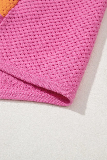 Color Block Eyelet Casual Knit Top