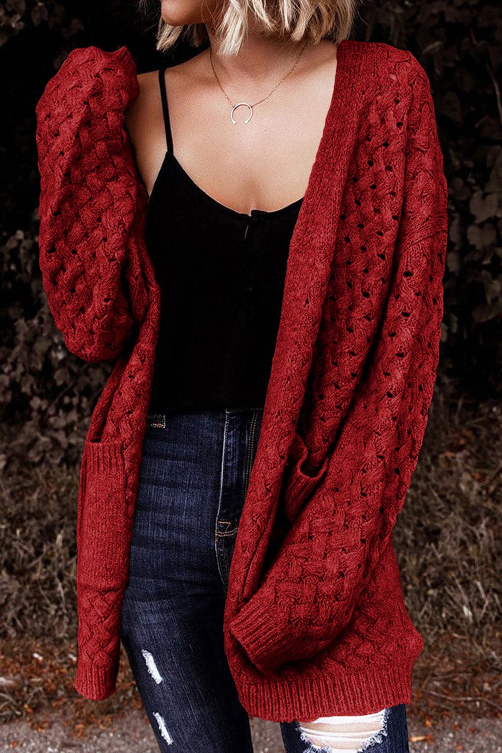 Open Front Dropped Shoulder Cardigan with Pockets.