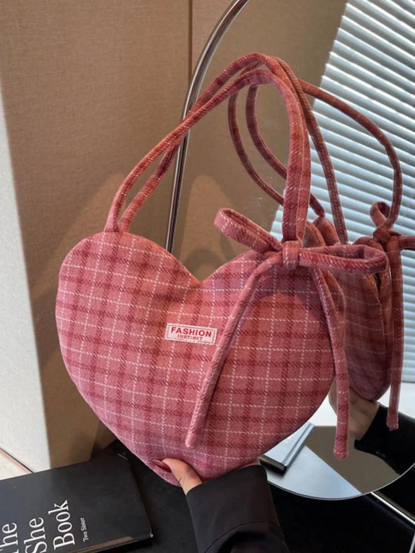 Heart-Shaped Plaid Shoulder Bag Simply Love