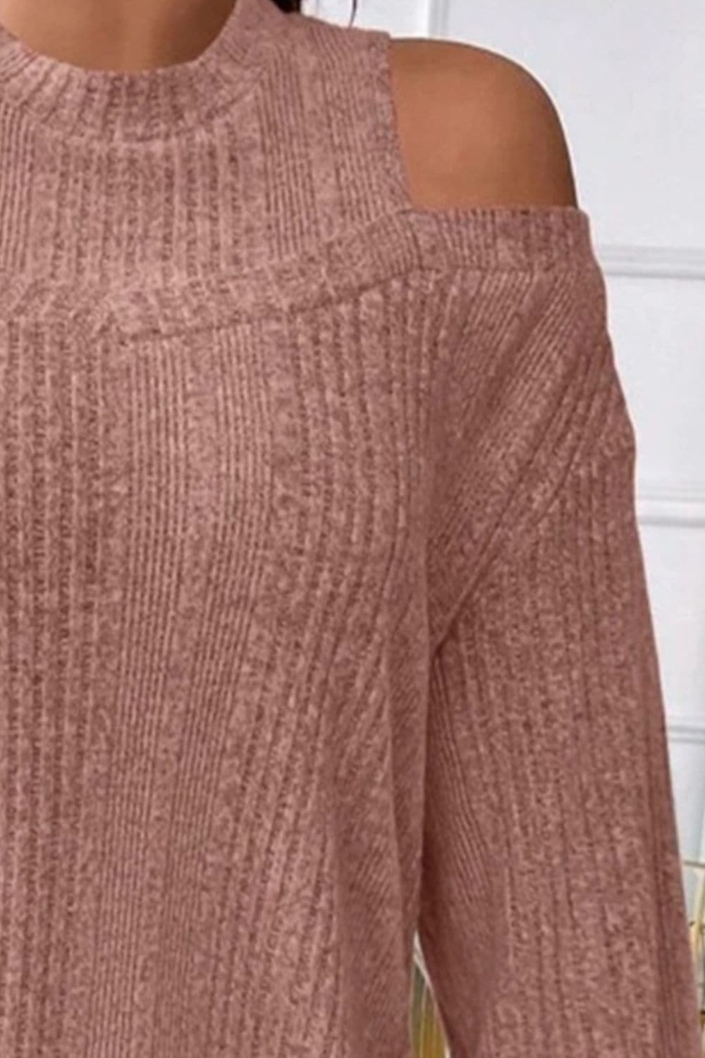 Round Neck Cold Shoulder Sweater.