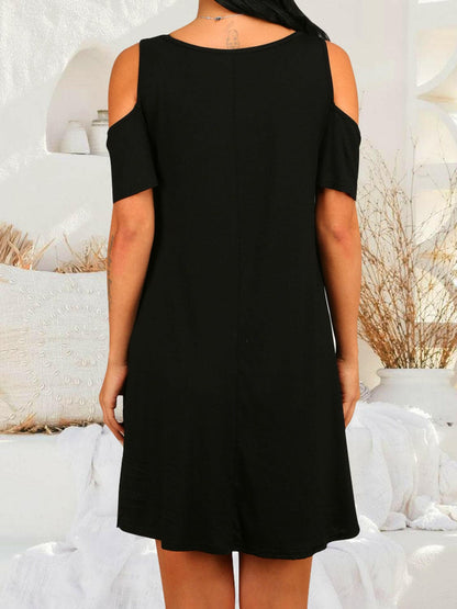 Round Neck Cold Shoulder Short Sleeve Dress.