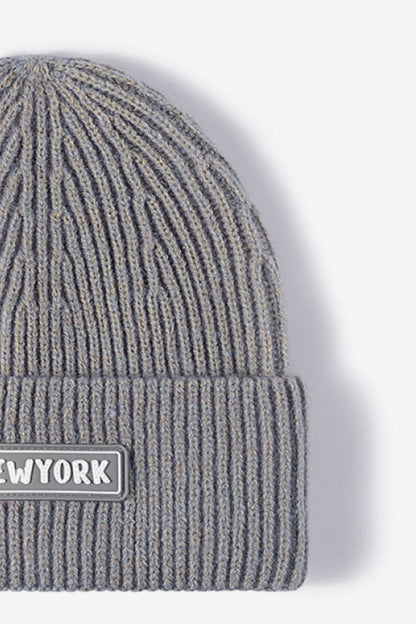 NEWYORK Patch Rib-Knit Cuffed Beanie.