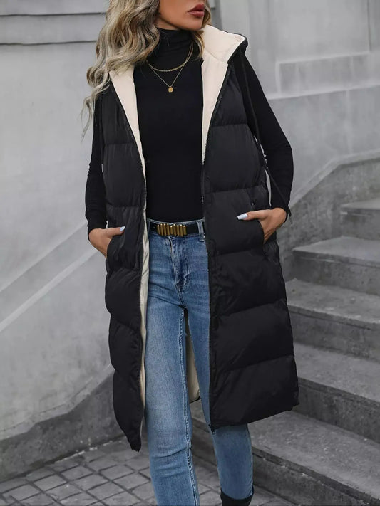 Longline Padded Hooded Vest Coat Simply Love