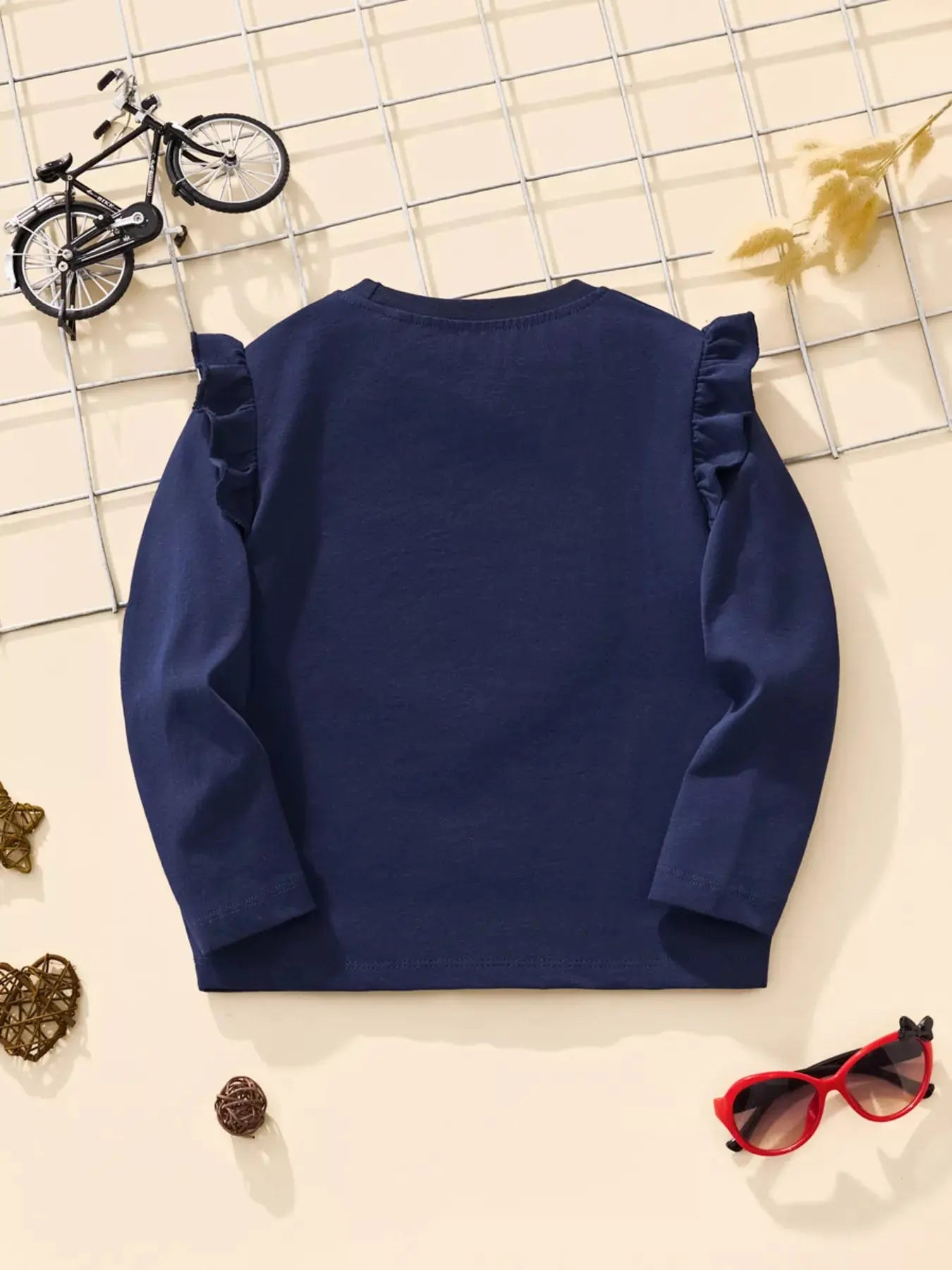 Children's Long Sleeve Heart Patch Ruffle Trim T-Shirt Simply Love