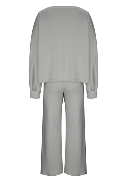 Sleek Basic Two-Piece Long Sleeve Top and Pants Set