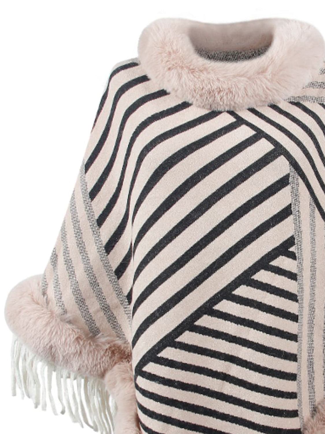 Striped Fringe Hem Poncho.