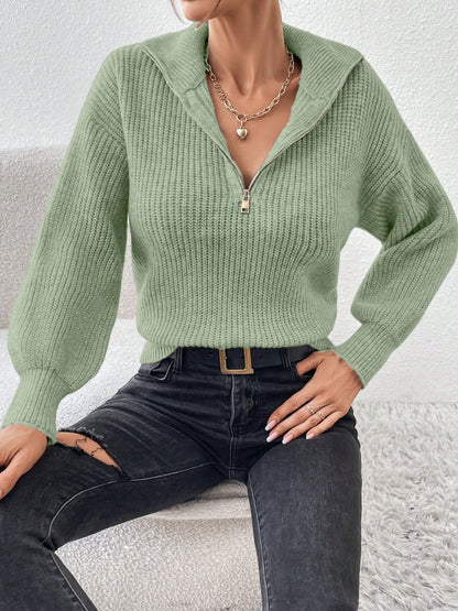 Cozy Honey Acrylic Half Zip Sweater with Dropped Shoulders