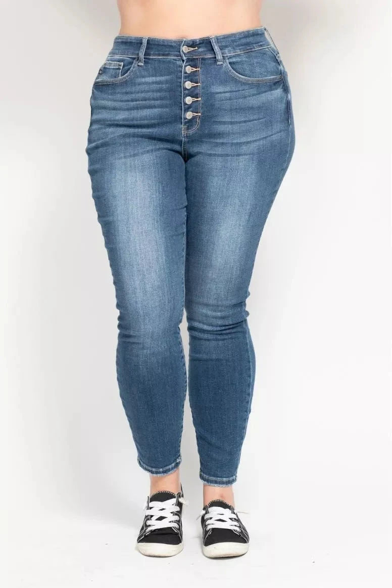 Judy Blue Full Size High Rise Button Fly Skinny Jeans Plus Size Coco’s Tee Boutique