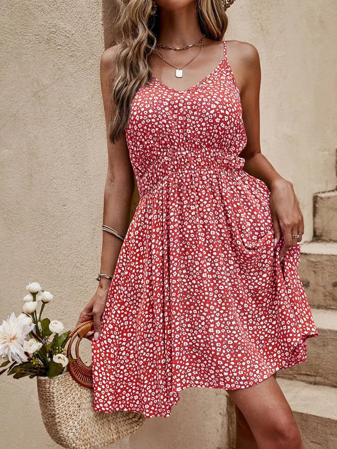 Floral V-Neck Mini Cami Dress.