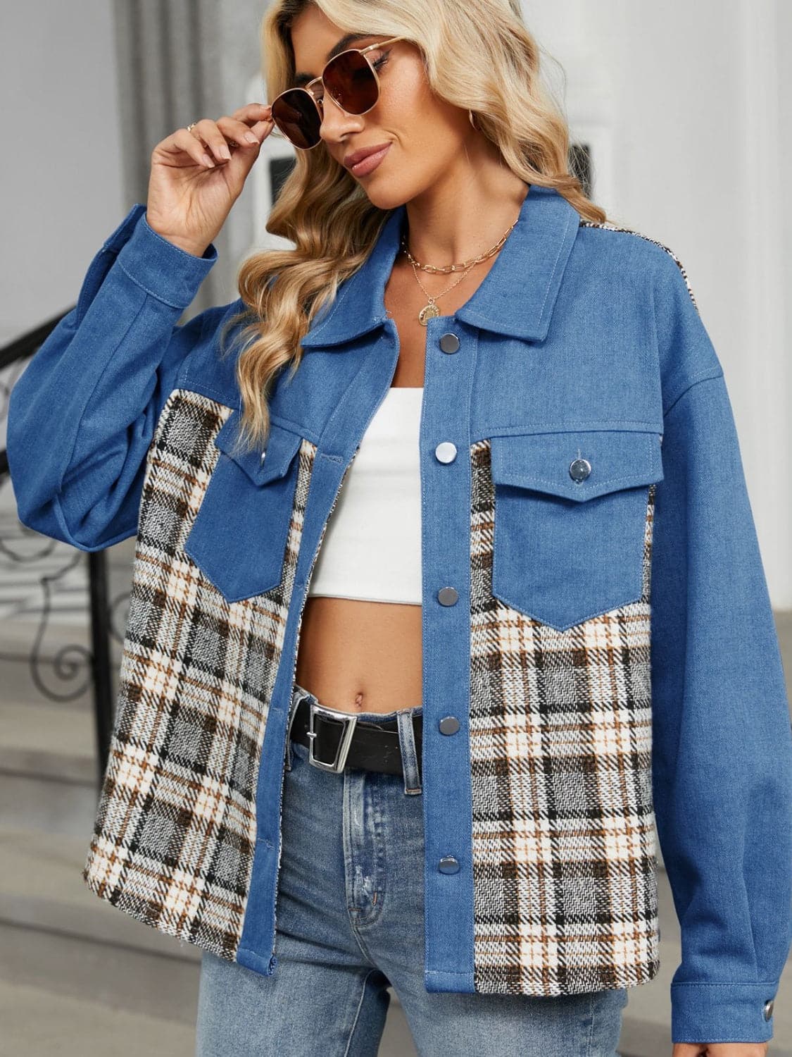 Chic plaid denim jacket for women