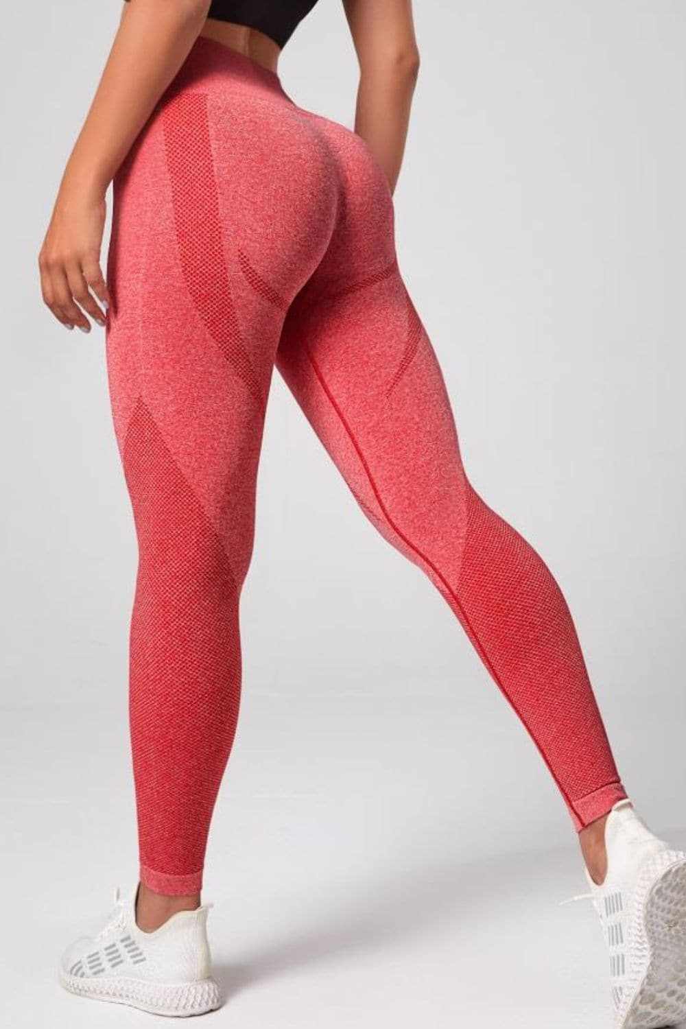 High Waist Active Trousers for Women in red, slim fit, long length, solid pattern.