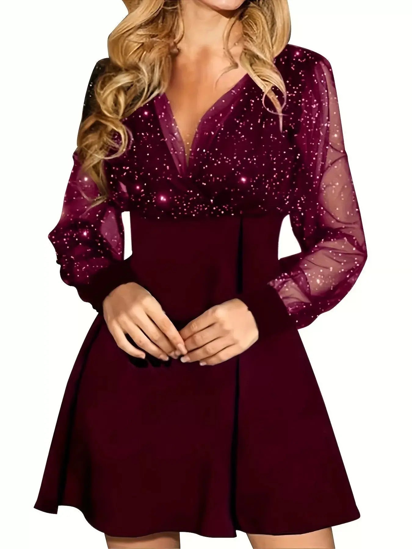 Glitter Mesh Long Sleeve Mini Dress Simply Love