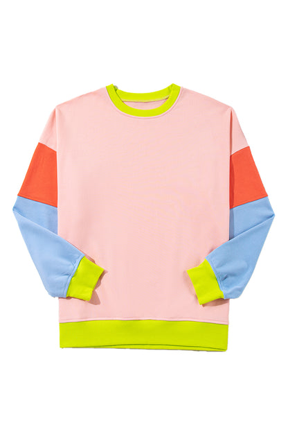 Light pink plus size colorblock patchwork sweatshirt for stylish comfort