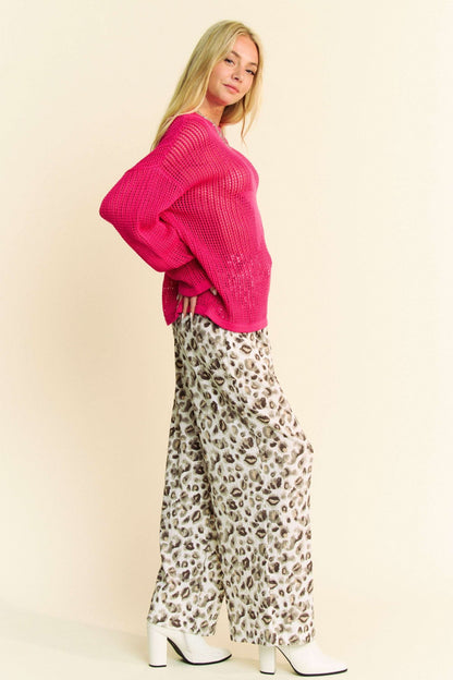 Leopard Print Wide Leg Drawstring Pants by Davi & Dani