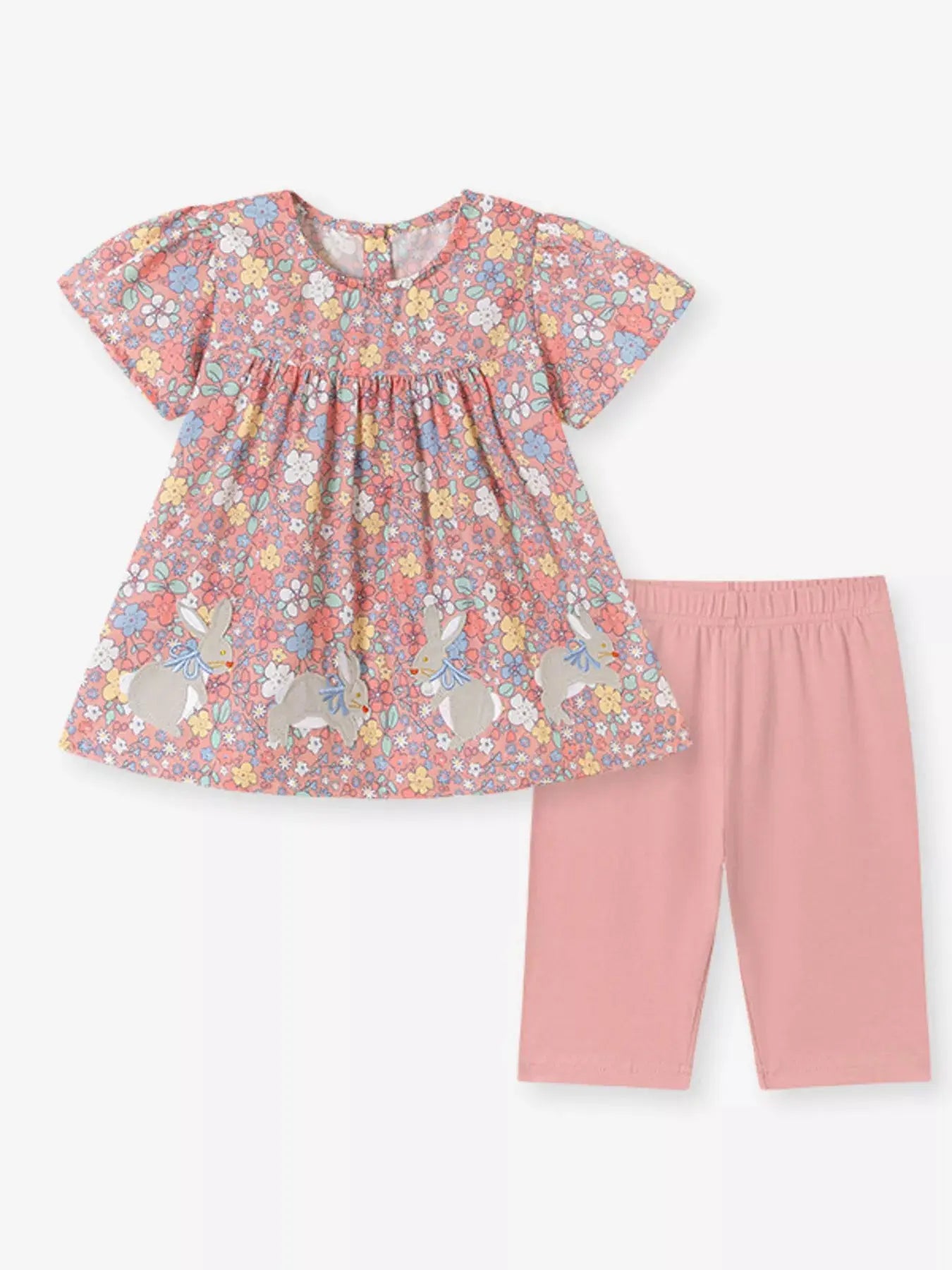 Children's Floral Bunny Print Top & Capri Leggings Set Simply Love