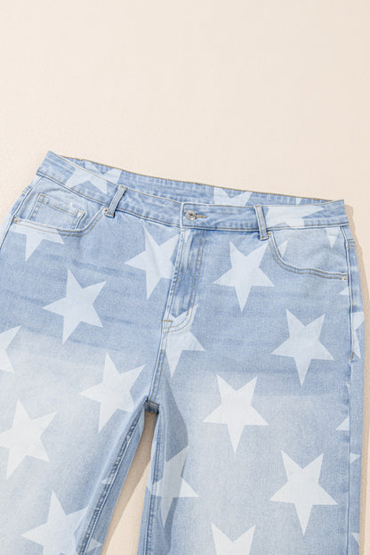 Beau Blue High Waist Plus Size Jeans with Star Motif