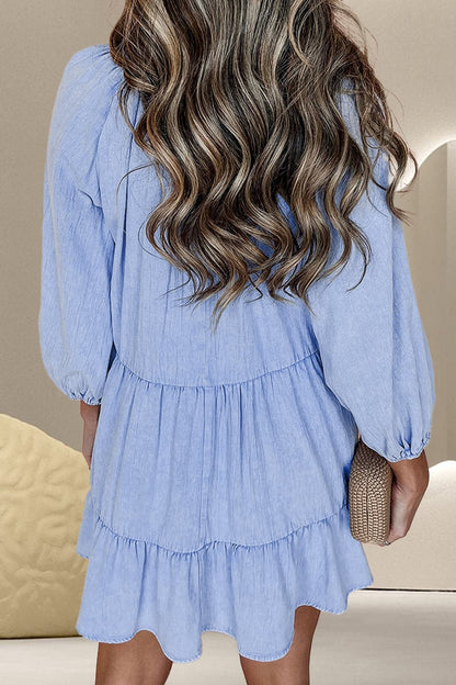 V-Neck Three-Quarter Sleeve Denim Dress.