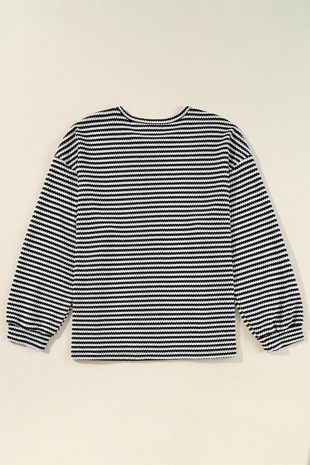 Chic black striped plus size drop shoulder long sleeve tee