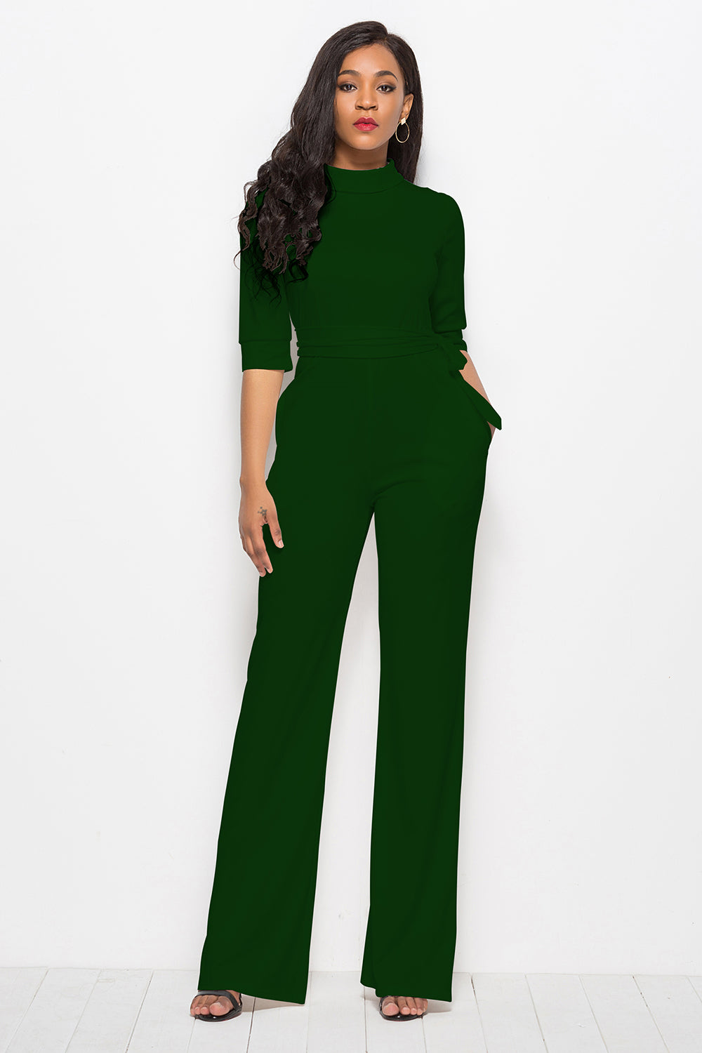 Mock Neck Tie-Waist Half Sleeve Jumpsuit Coco’s Tee Boutique