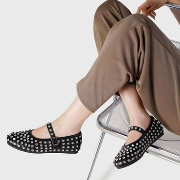 PU Leather Studded Flat Loafers.