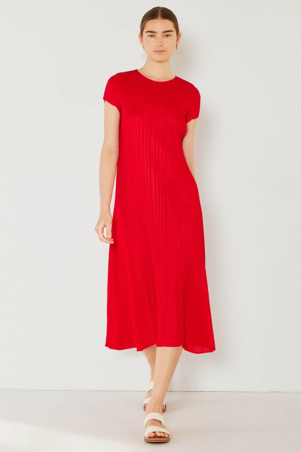 Marina West Swim Pleated Cap Sleeve A-Line Dress.