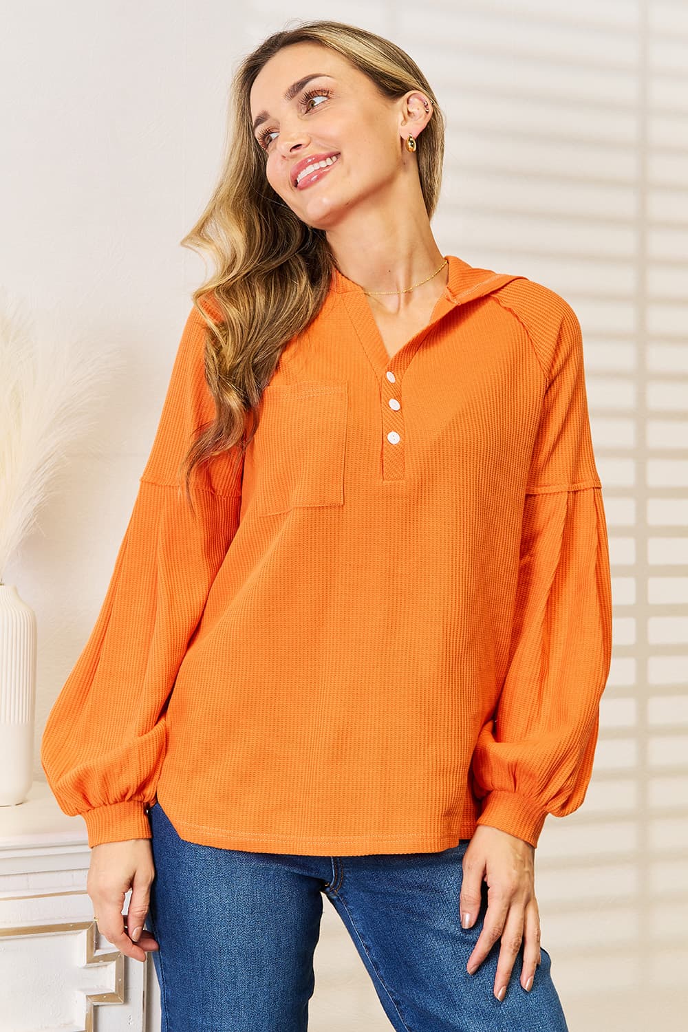 ShopBasicbae: Waffle Knit Hoodie - Side Slit