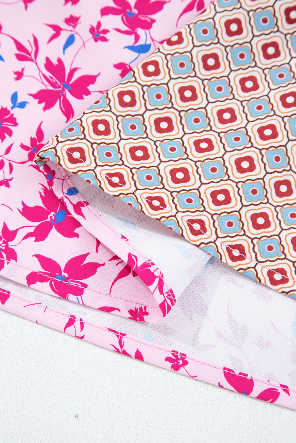 Premium Pink Boho Mixed Floral Drop Shoulder Bubble Sleeve Blouse Dear-Lover Dropshipping