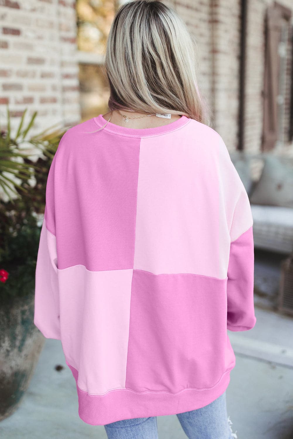 Contrast Half Button Long Sleeve Sweatshirt.