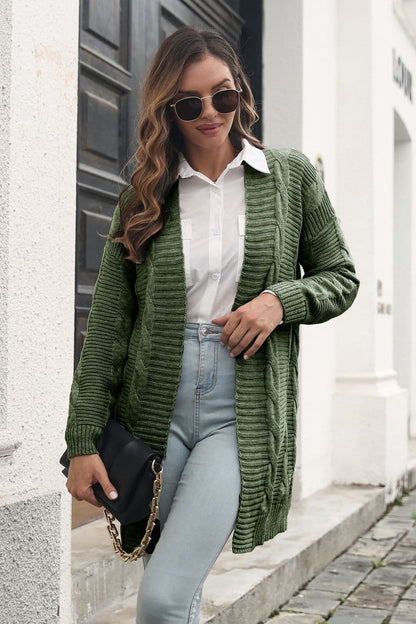 Open Front Cable-Knit Cardigan.