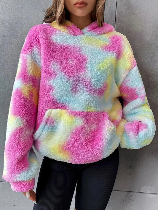 Full Size Tie-Dye Plush Drop Shoulder Hoodie Plus Size Simply Love