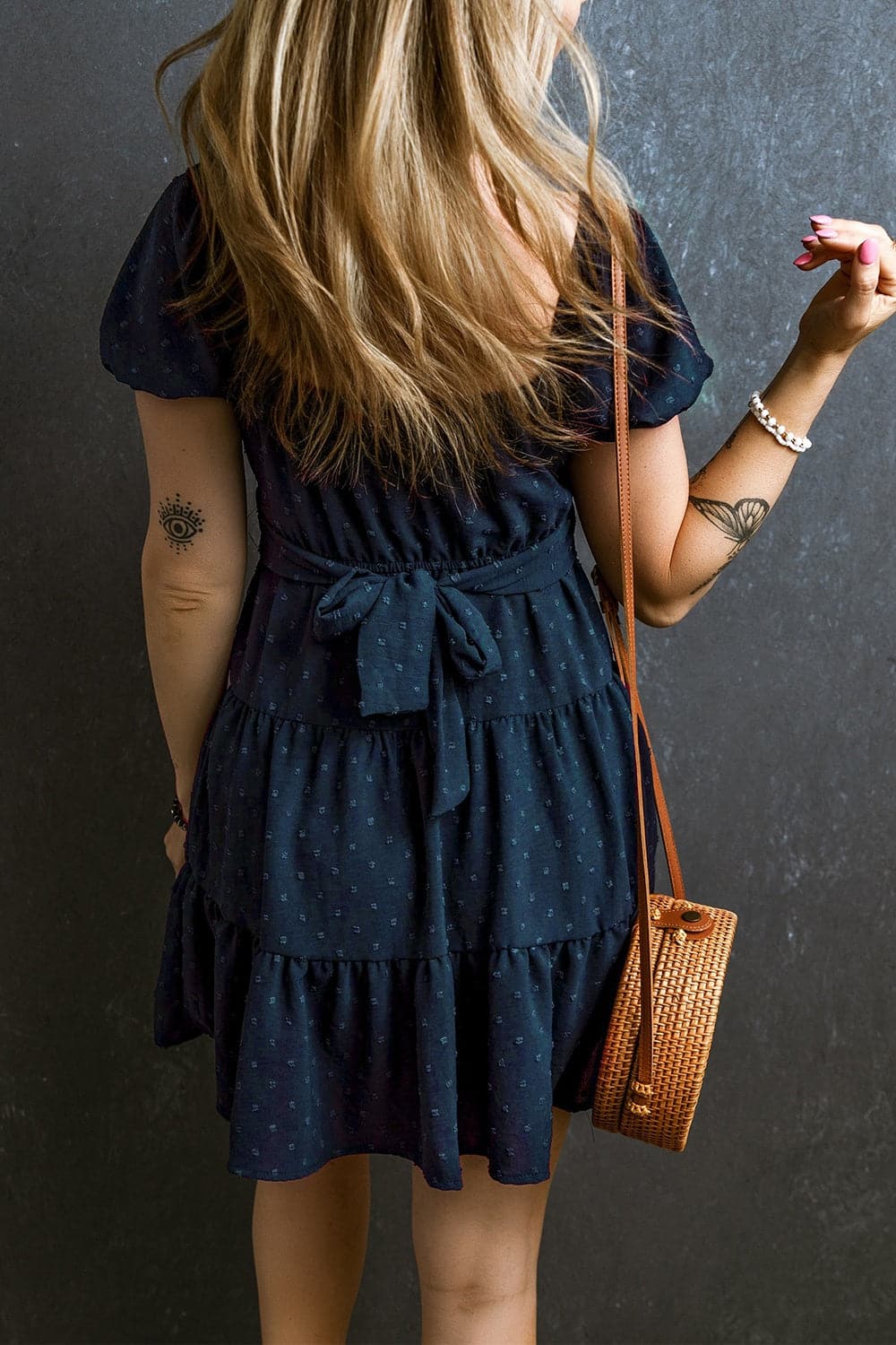 Swiss Dot Short Sleeve Mini Dress.