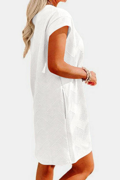 Textured Round Neck Cap Sleeve Dress.