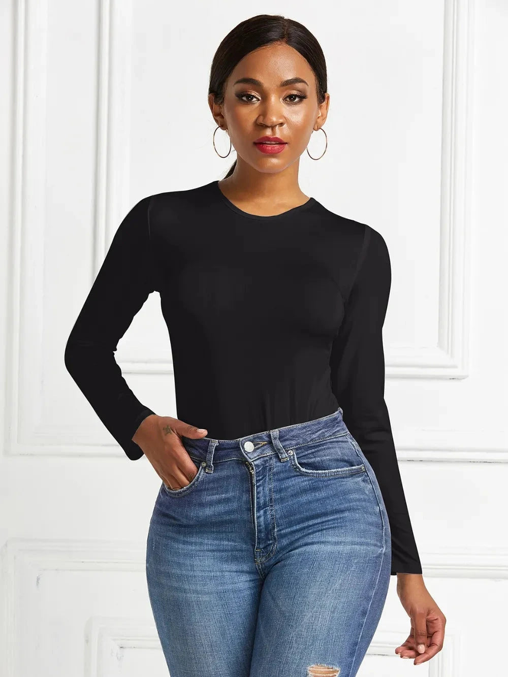 Round Neck Long Sleeve Bodysuit Coco’s Tee Boutique