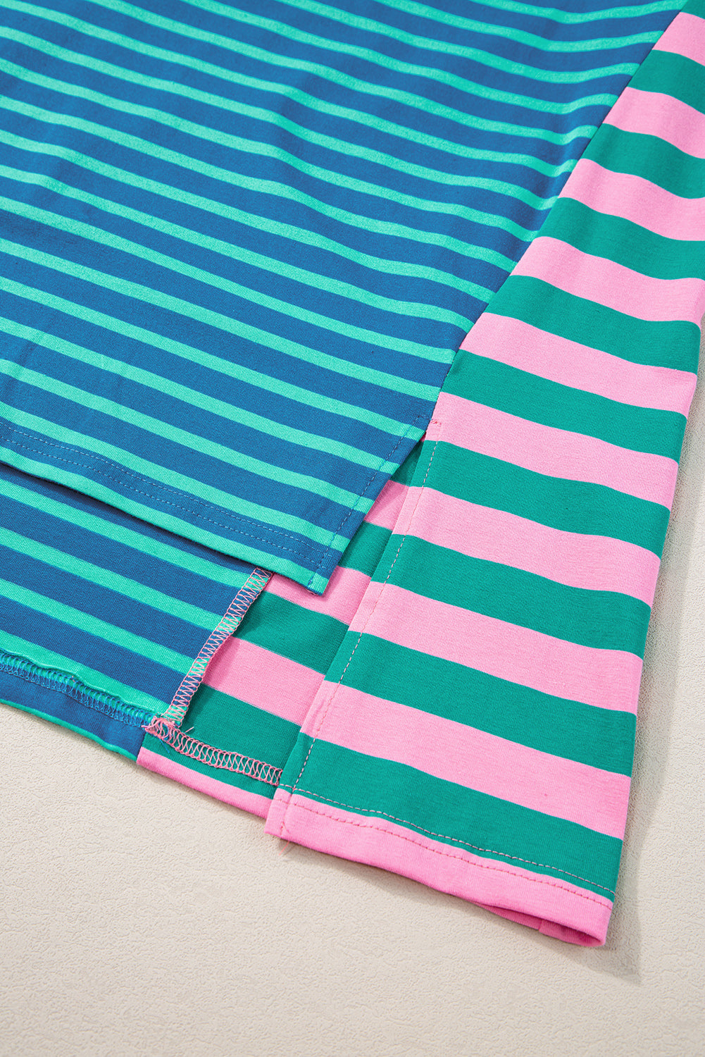 Blue Stripe Colorblock Patchwork Baggy T Shirt