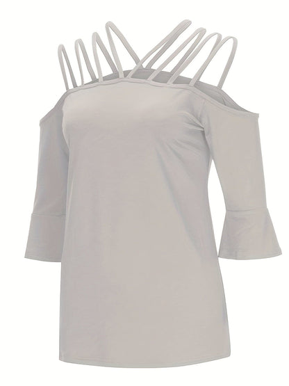 Full Size Cold Shoulder Three-Quarter Sleeve Blouse.